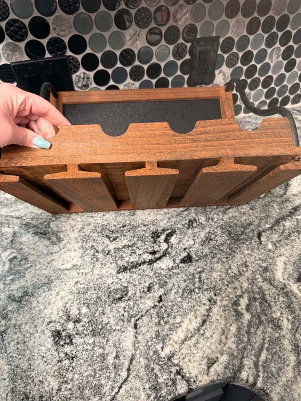 Rustic Wooden Wine Rack with Glass Holder & Chalkboard Back (Holds 4 Bottles)